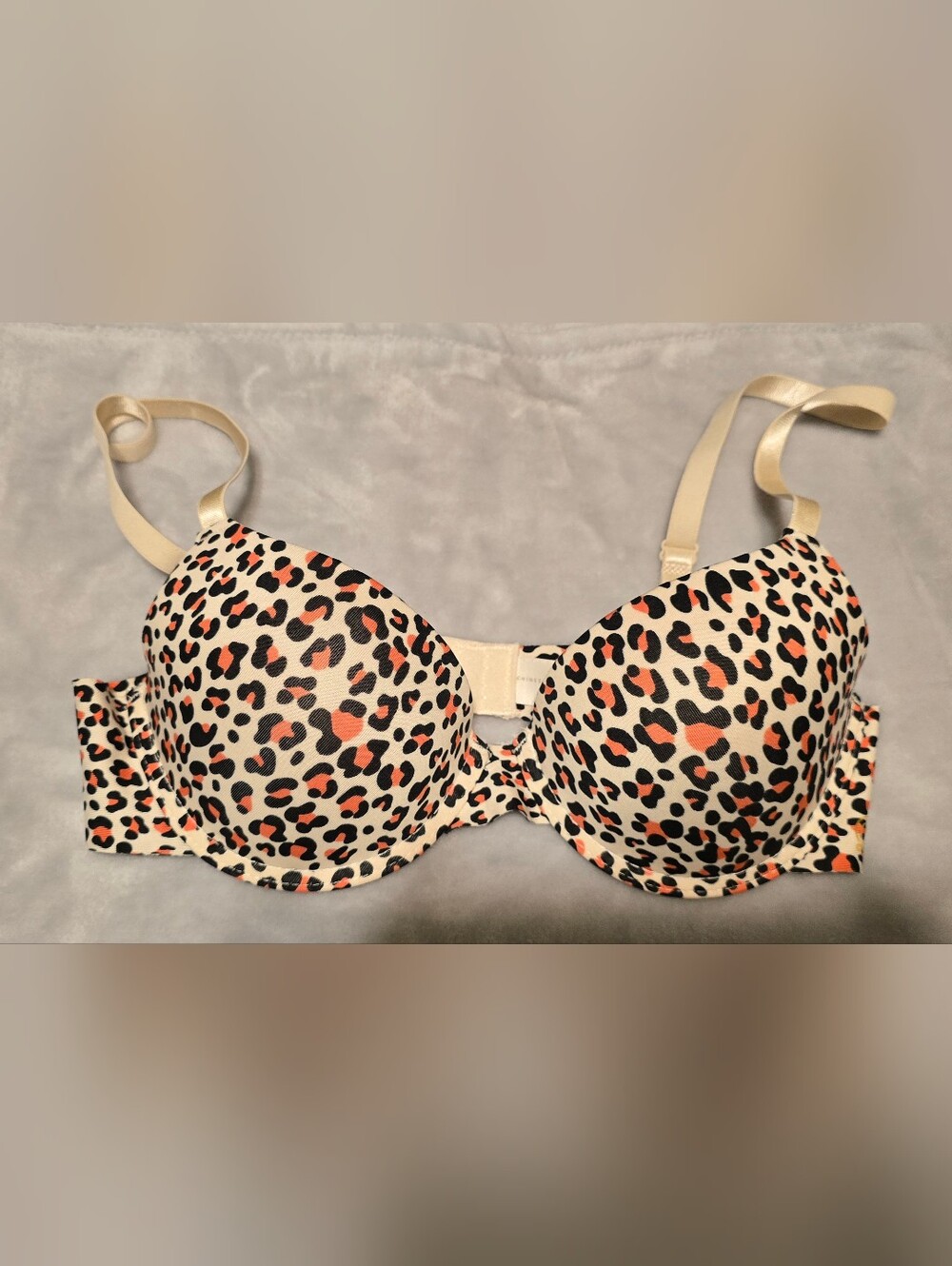 Leopard Print Padded T-Shirt Bra - Cream & Coral